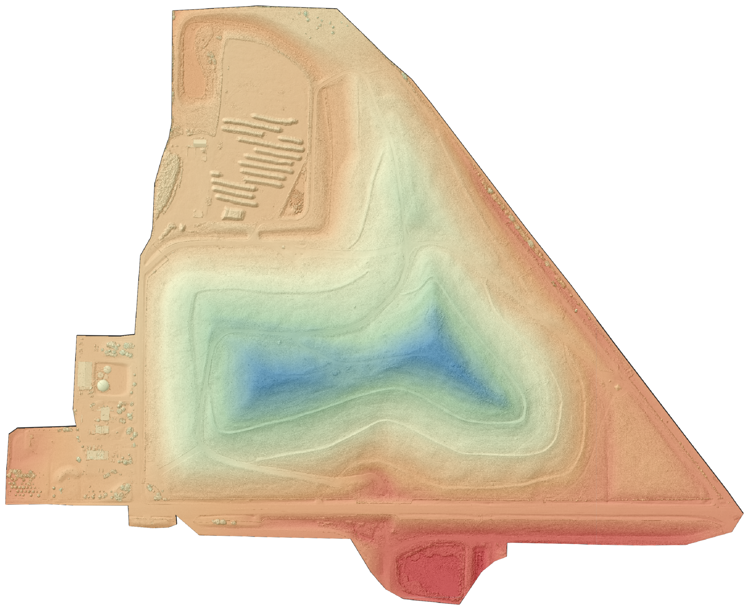 Color-relief elevation model of the landfill terrain